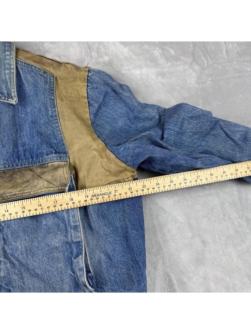 Vintage Guess Georges Marciano Denim Jacket Leather Patchwork Blue USA Mens L - Picture 5 of 11